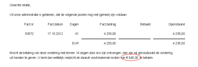 Aanmaning met Buitengerechtelijke Incassokosten